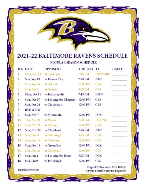 baltimore ravens schedule 2021 22